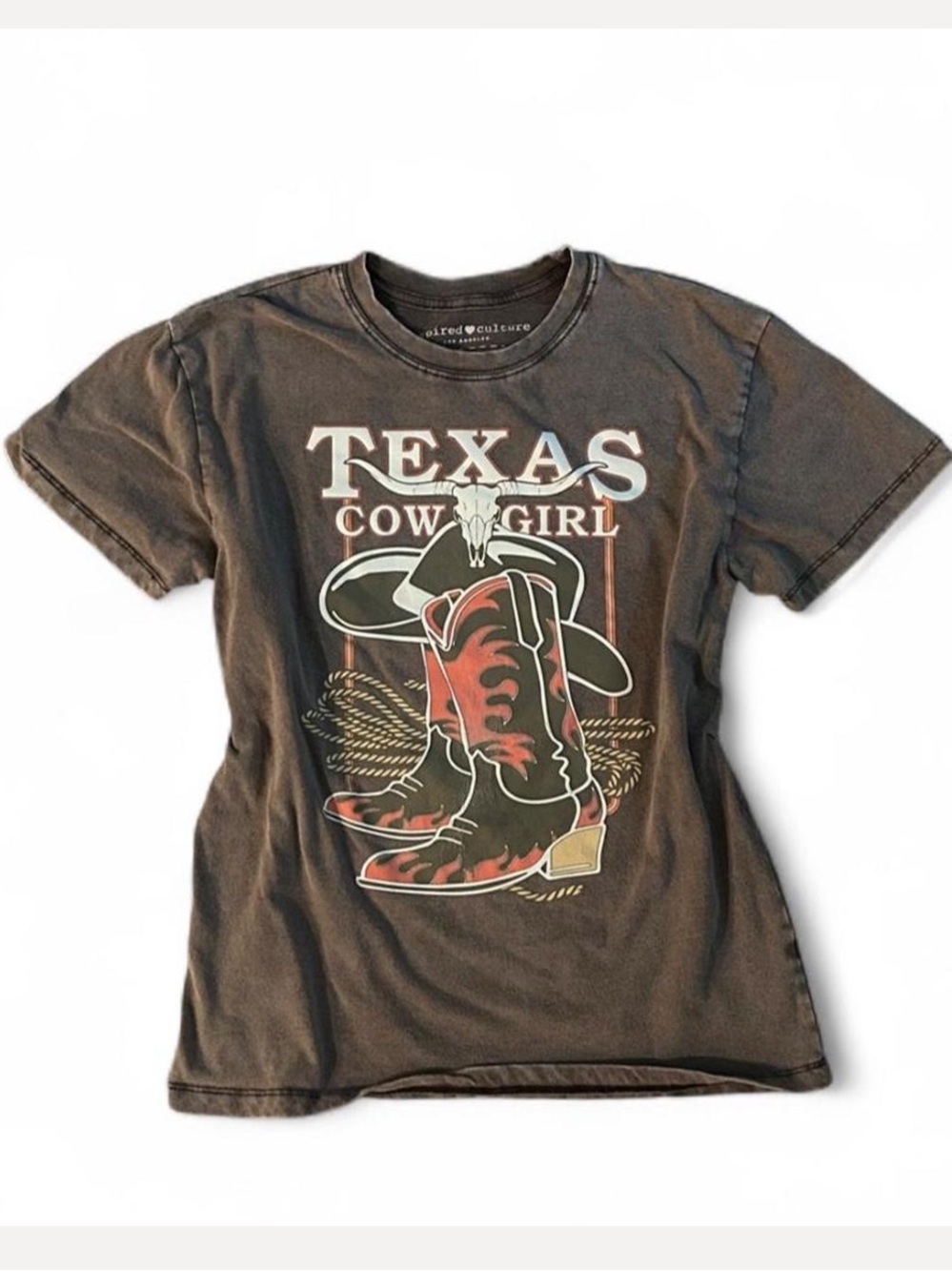 Texas Cowgirl Brown Graphic T-shirt 100% Cotton Size Small